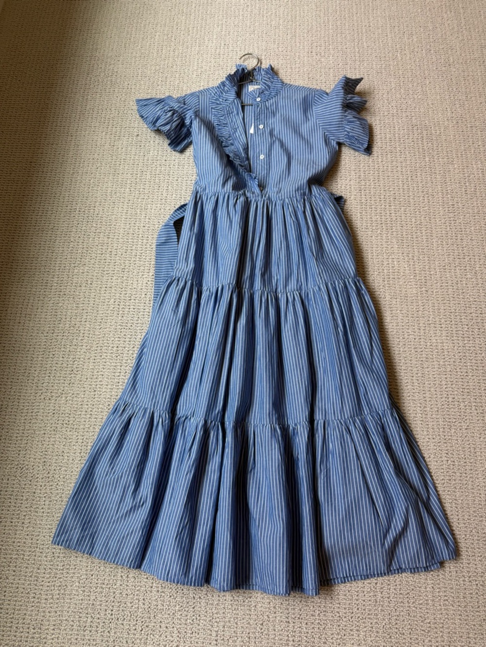 Striped Blue Maxi Dress with Ruffle Details